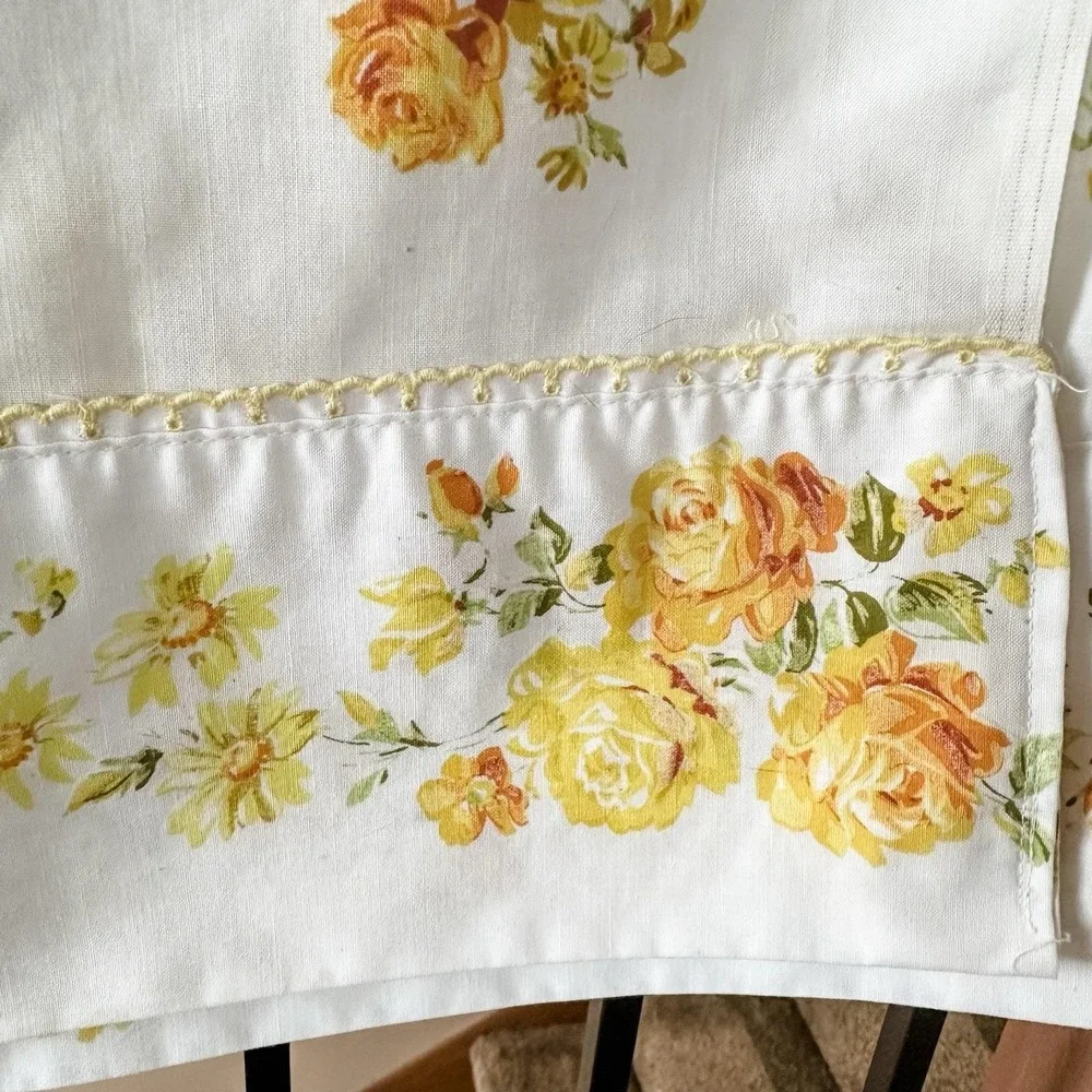 VTG Fashion Manor Top Flat Sheet Double‎ Bed JC Penney Yellow Rose Muslin